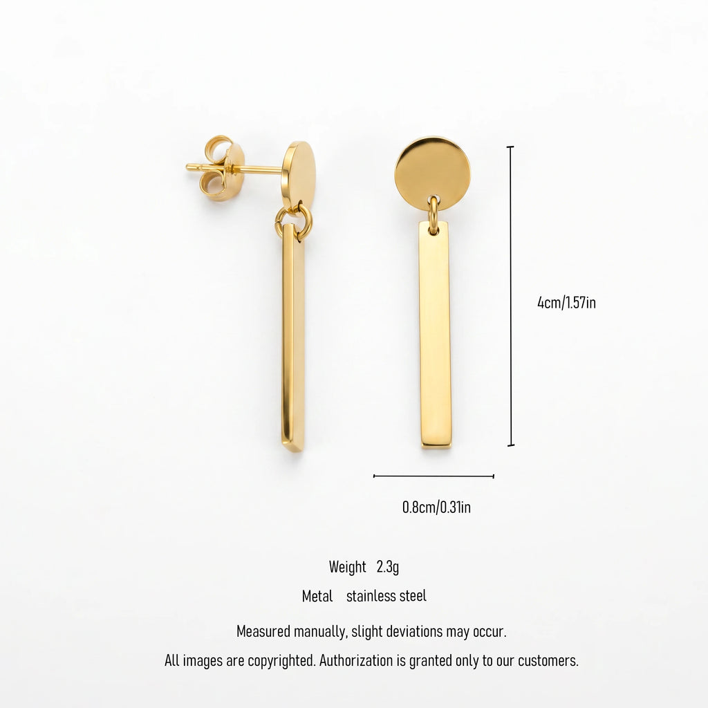 QIAOREN 11188 Stainless Steel Geometric Stud Earrings Long Strip Gold Plated Trendy Personalized Design for Gift