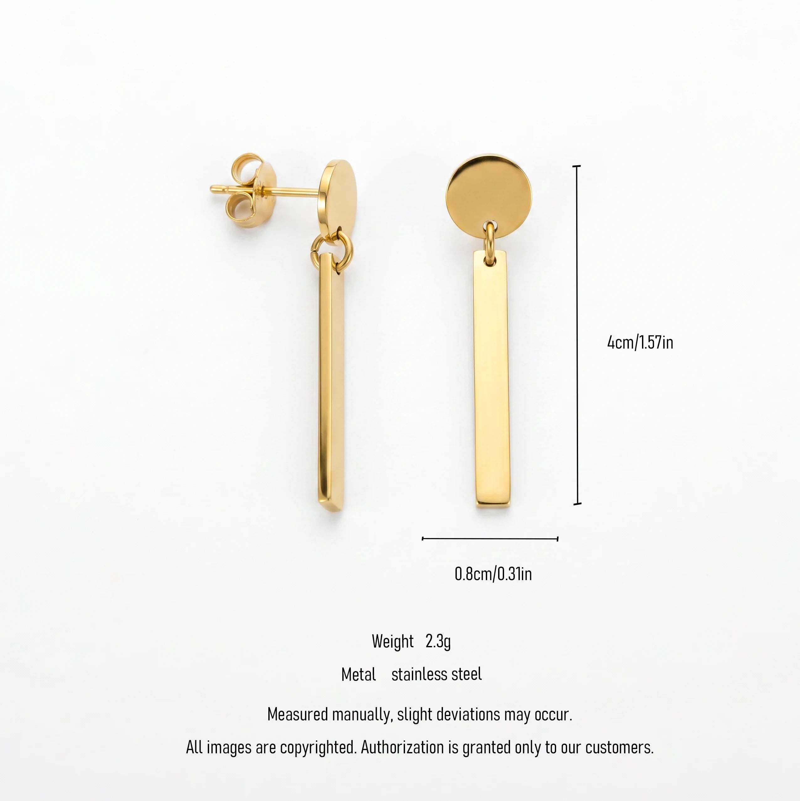 QIAOREN 11188 Stainless Steel Geometric Stud Earrings Long Strip Gold Plated Trendy Personalized Design for Gift