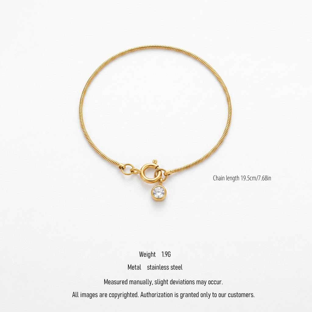 QIAOREN 10668 18K Gold Plated Stainless Steel Chain Bracelet for Women Diamond Pendant Trendy Geometric Design Buddhism-inspired