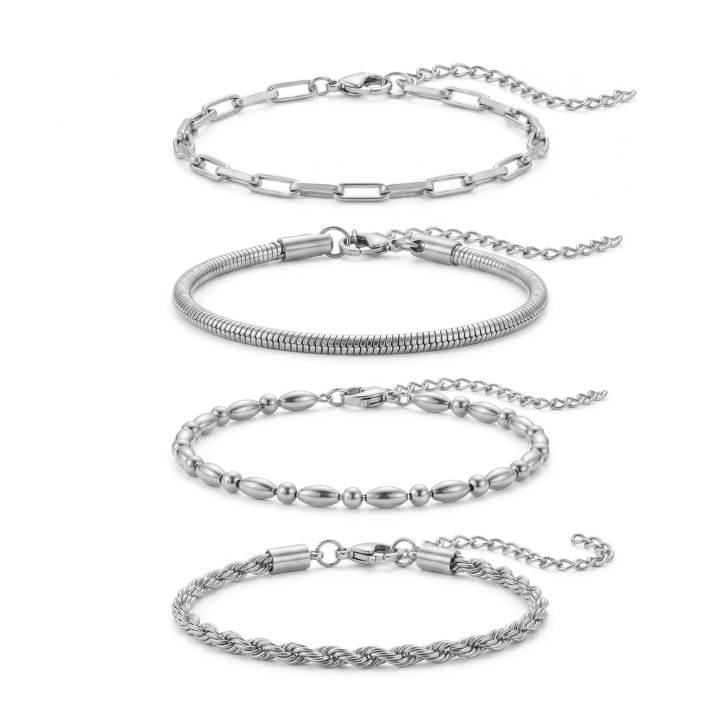 QIAOREN 11503 Waterproof Tarnish Resistant 18K Gold Plated Stainless Steel 4pcs Layering Bracelet Set