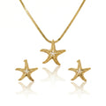 QIAOREN 11630 Boho Beach Starfish Jewelry Set 18K Gold Stainless Steel Pearl Snake Chain Necklace Earrings Vacation