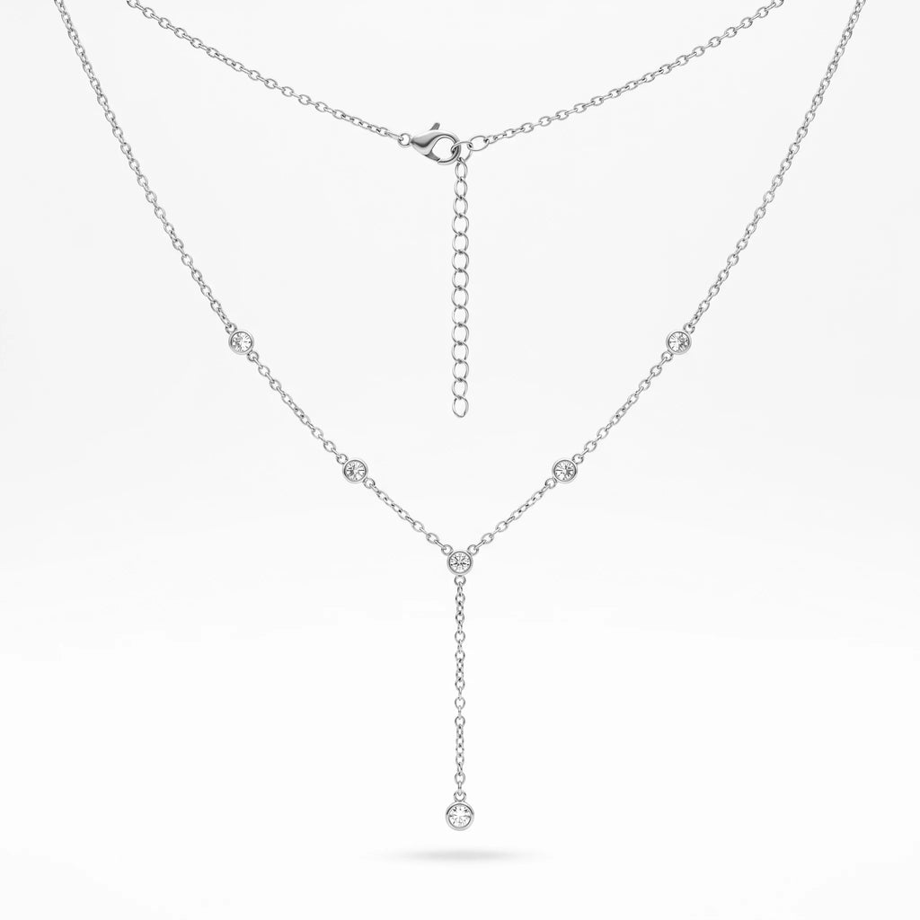 QIAOREN 10600 Link Chain Y Drop Pendant Necklace 18K Gold Plated Stainless Steel Waterproof Tarnish Free Trendy Jewelry