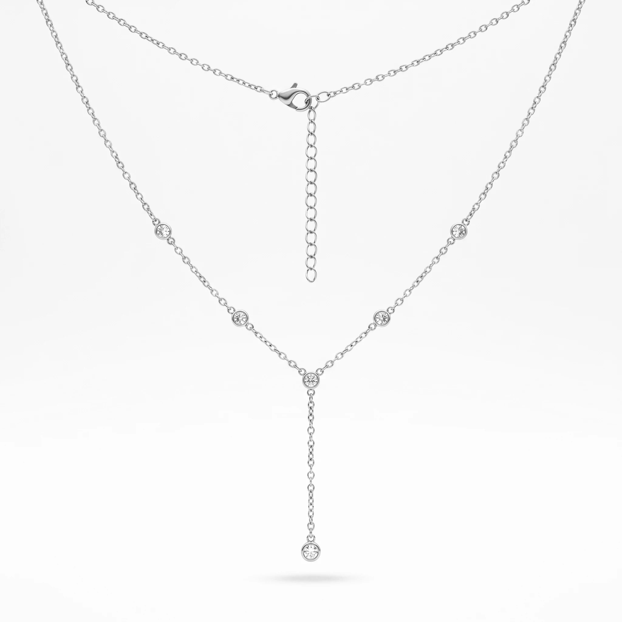 QIAOREN 10600 Link Chain Y Drop Pendant Necklace 18K Gold Plated Stainless Steel Waterproof Tarnish Free Trendy Jewelry