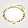 QIAOREN 11734 Tarnish Free 18K Gold Stainless Steel Moon & Star Anklet Cuban Chain Adjustable Foot Chain