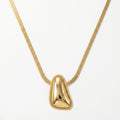 QIAOREN 11835 Stainless Steel Gold Herringbone Chain Necklace Irregular Teardrop Pendant Adjustable Women Jewelry