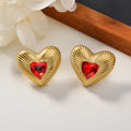 QIAOREN 12205 Gold Plated Stainless Steel Sunburst Heart Stud Earrings