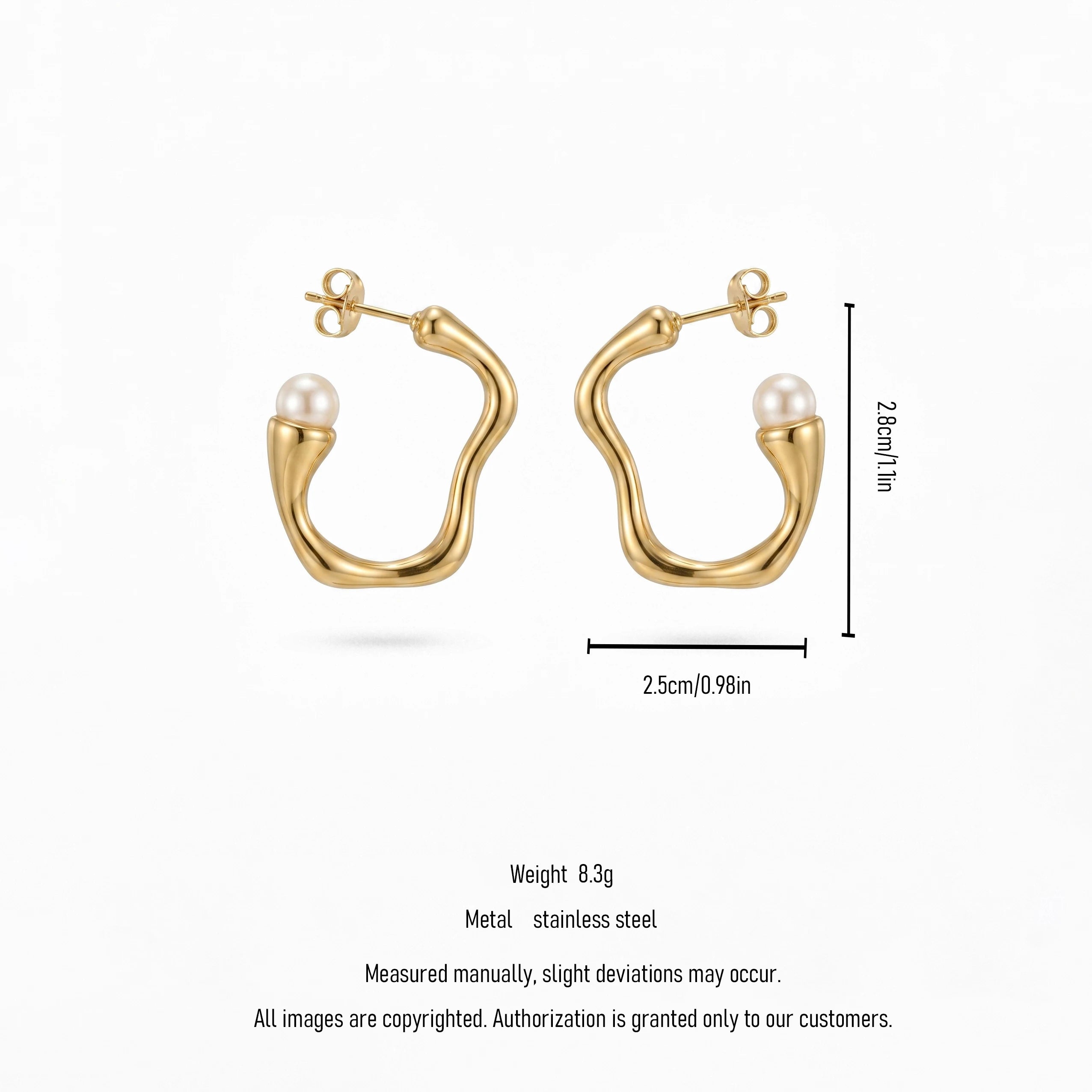 QIAOREN 12331 Elegant Quiet Luxury Irregular Molten Pearl Hoop Earrings Gold Stainless Steel Fluid C-Shaped Statement Studs Gift