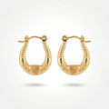 QIAOREN 12497  French Croissant Hoop Earrings Gold Stainless Steel Ribbed U-Shaped Twisted Rope Hoops Women US EU