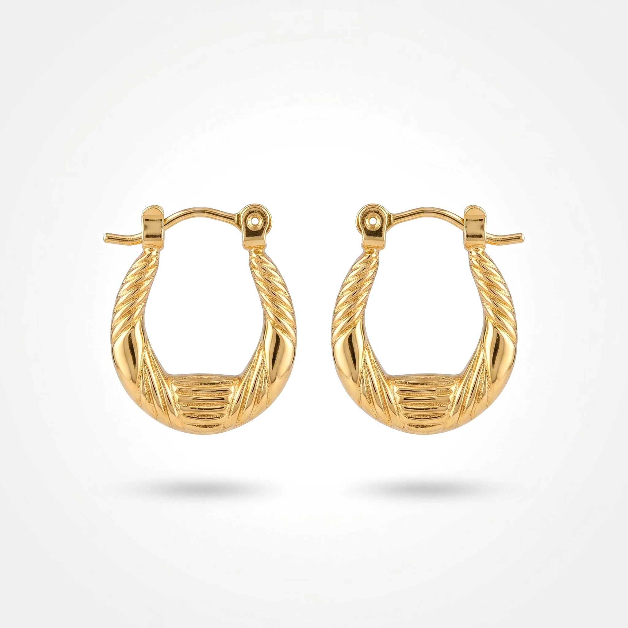 QIAOREN 12497  French Croissant Hoop Earrings Gold Stainless Steel Ribbed U-Shaped Twisted Rope Hoops Women US EU