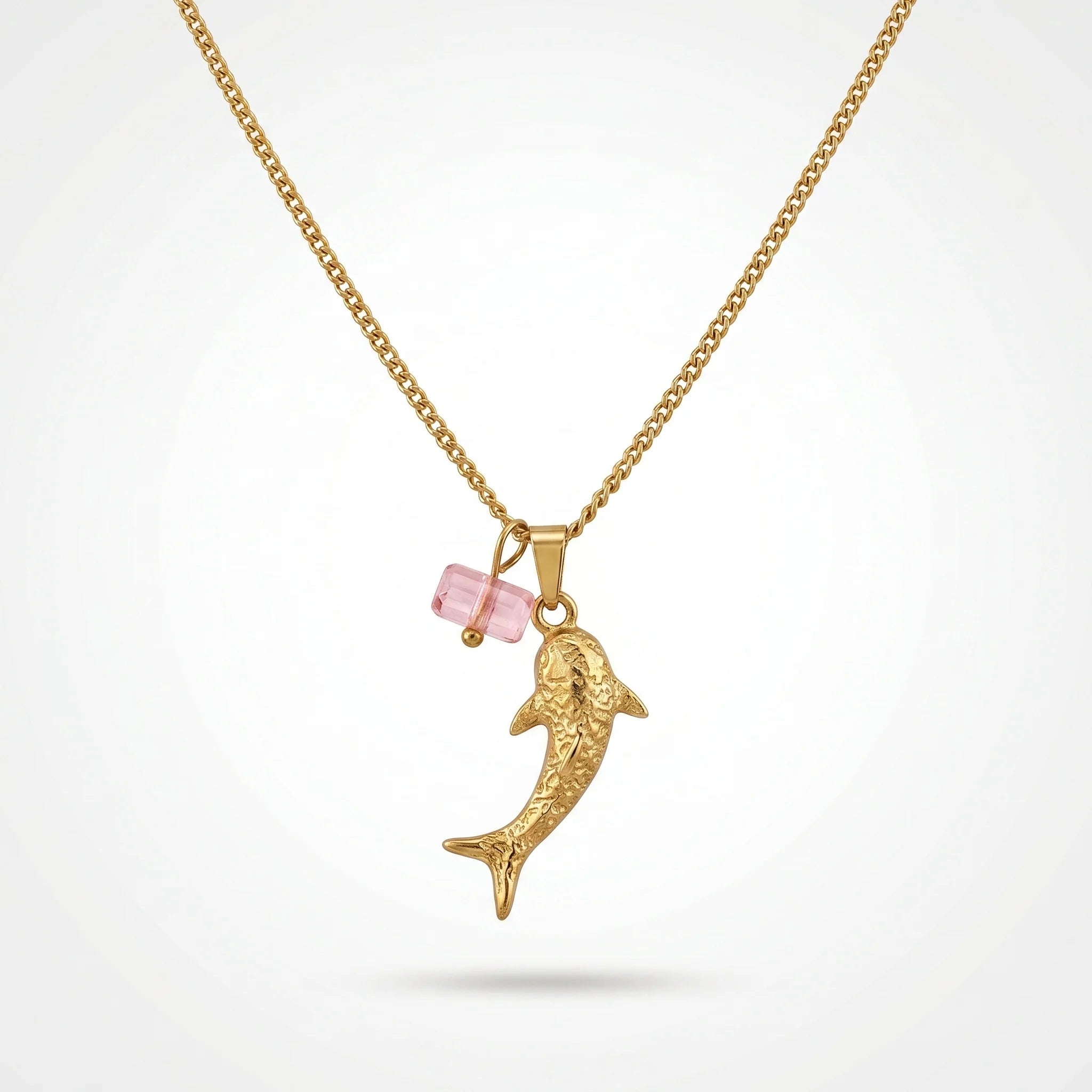 QIAOREN Trendy Shark Pink Pendant Necklace Unisex 18K Gold Stainless Steel Link Chain Hypoallergenic Fashion Jewelry Wholesale