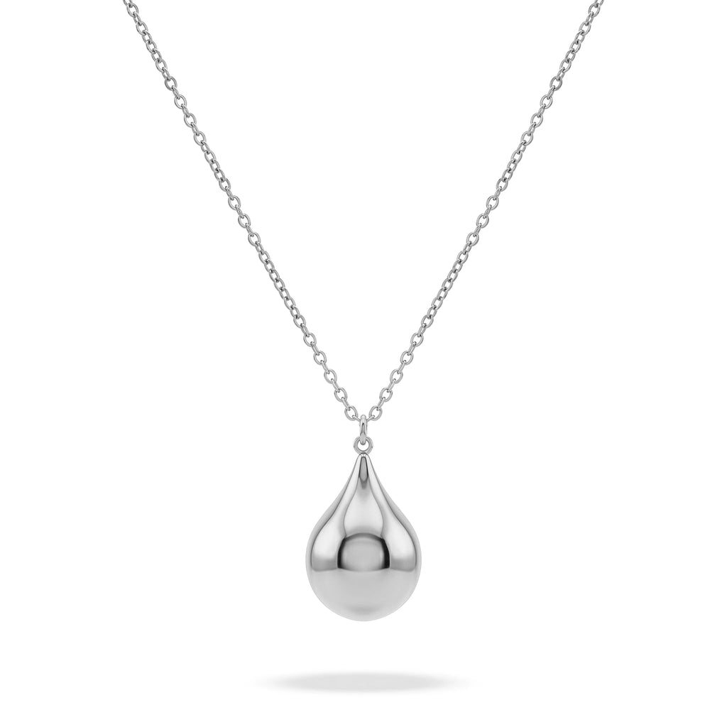 QIAOREN 11751 Polished Teardrop Pendant Necklace 18K Gold Stainless Steel Smooth Shiny Statement Piece