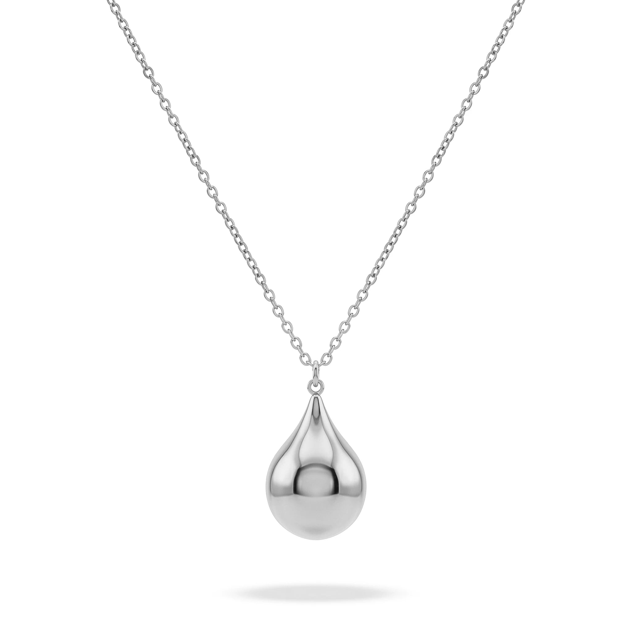 QIAOREN 11751 Polished Teardrop Pendant Necklace 18K Gold Stainless Steel Smooth Shiny Statement Piece