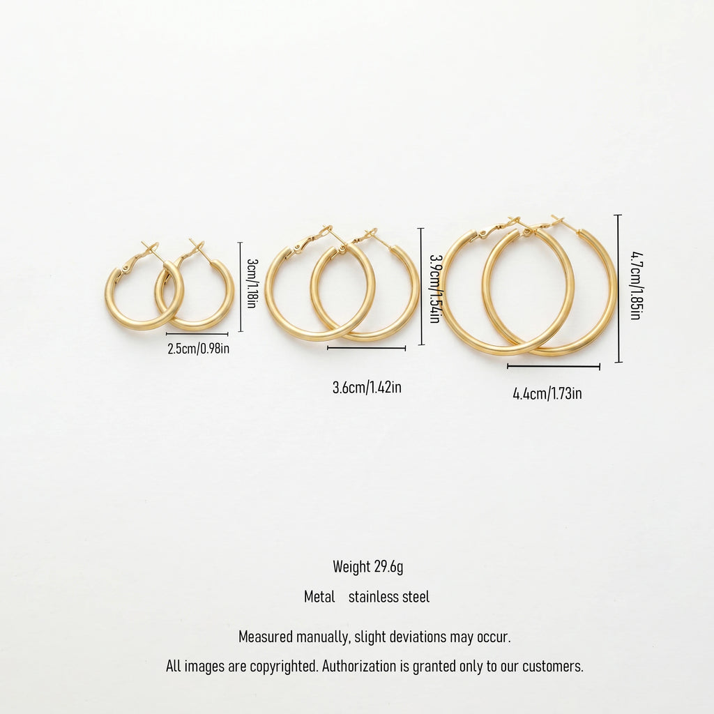 QIAOREN 13203 Gold Plated Tube Hoop Earrings for Women Stainless Steel Polished Round Minimalist Fashion Jewelry