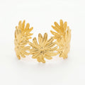 QIAOREN 12715  18K Gold Polished Linked 3D  Open Cuff Bracelet Stainless Steel  Petal Adjustable Stackable Floral Wrist Jewelry