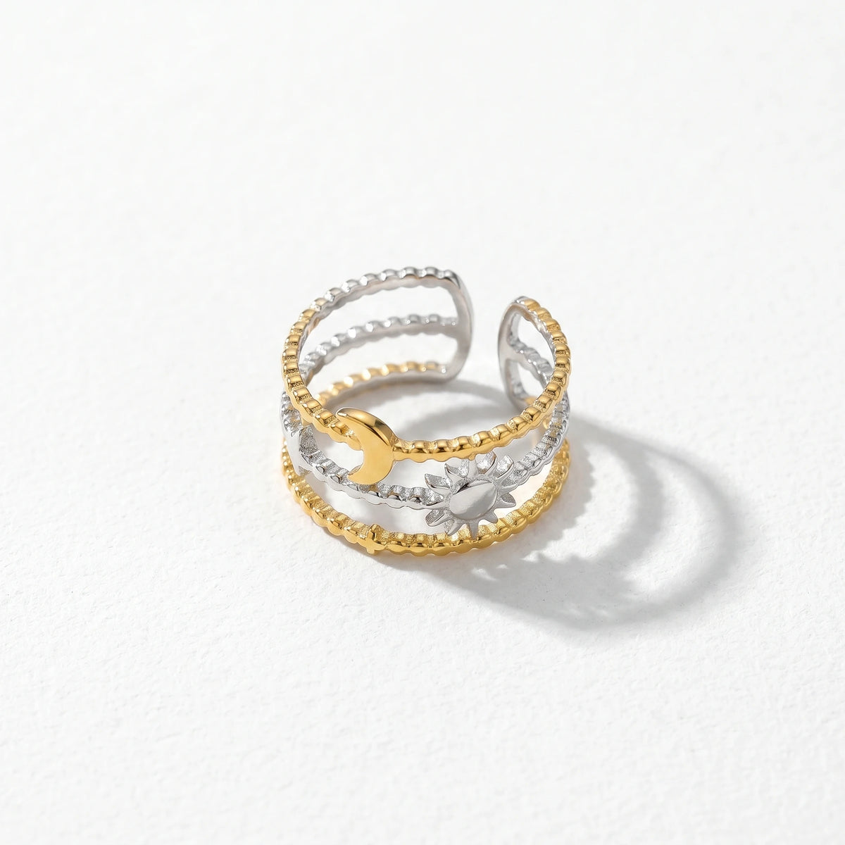 QIAOREN 13036-40 Gold Silver Plated Adjustable Open Stack Ring Set for Women Minimalist Geometric Statement Rings