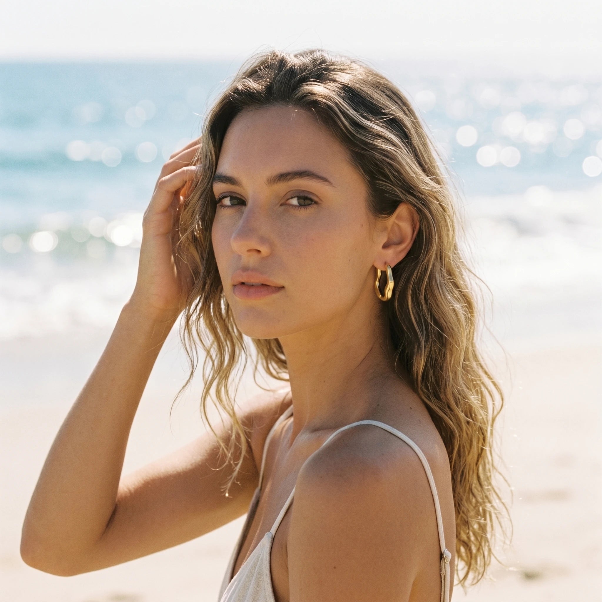 QIAOREN 12499  Elegant Sculptural Molten Gold Hoops Stainless Steel Bold Architectural Statement U Earrings EU US