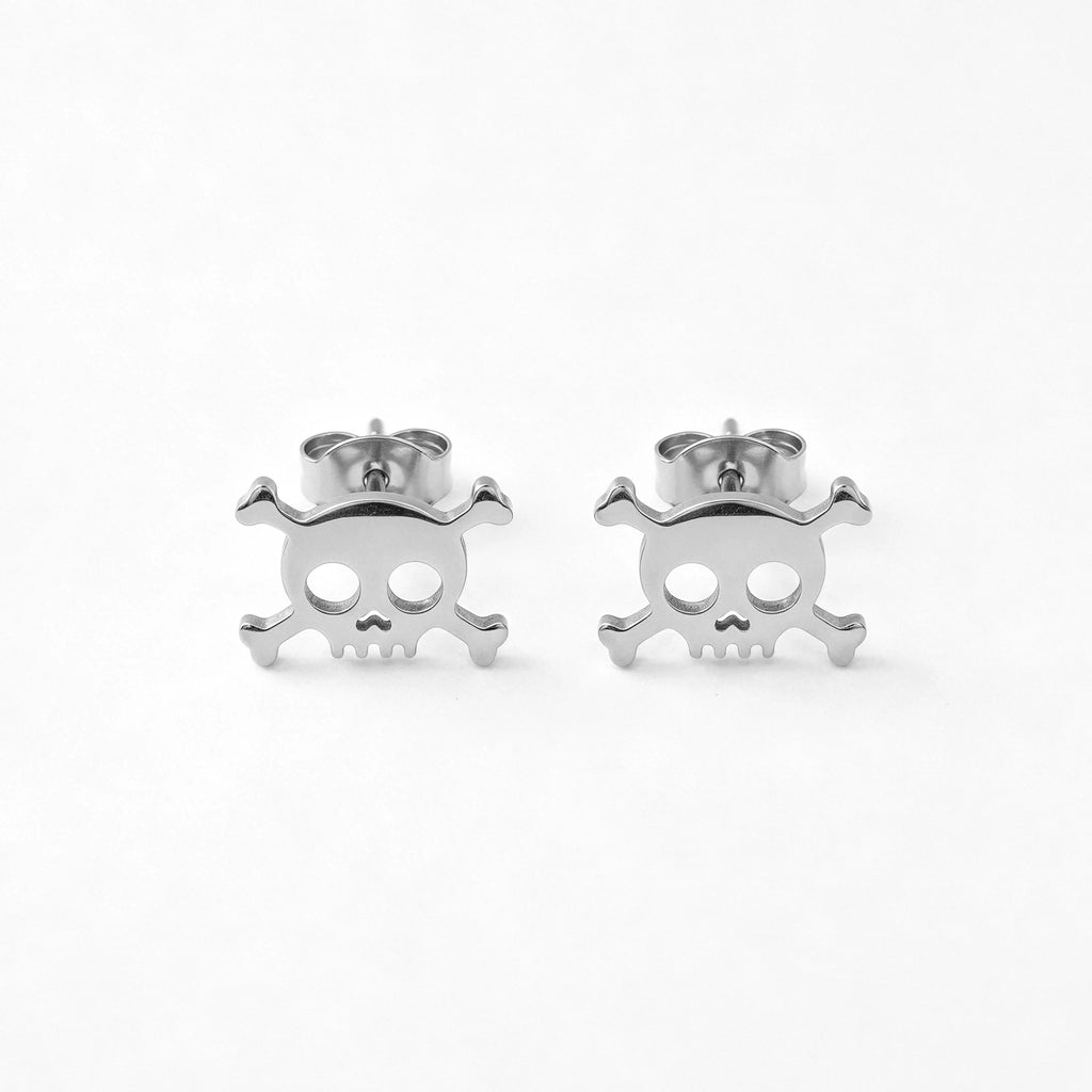 QIAOREN 11866 Edgy Gold Skull Earrings Stainless Steel Hollow Skull Crossbones Studs Halloween Jewelry Unique Gift for Women Men