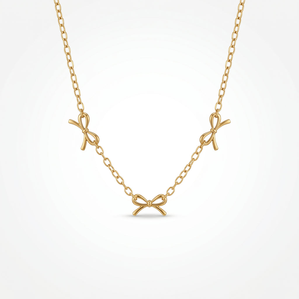 QIAOREN 12868 18K Gold Plated Coquette Bow Necklace, Waterproof Tarnish Free Stainless Steel Ribbon Charm Jewelry for Women