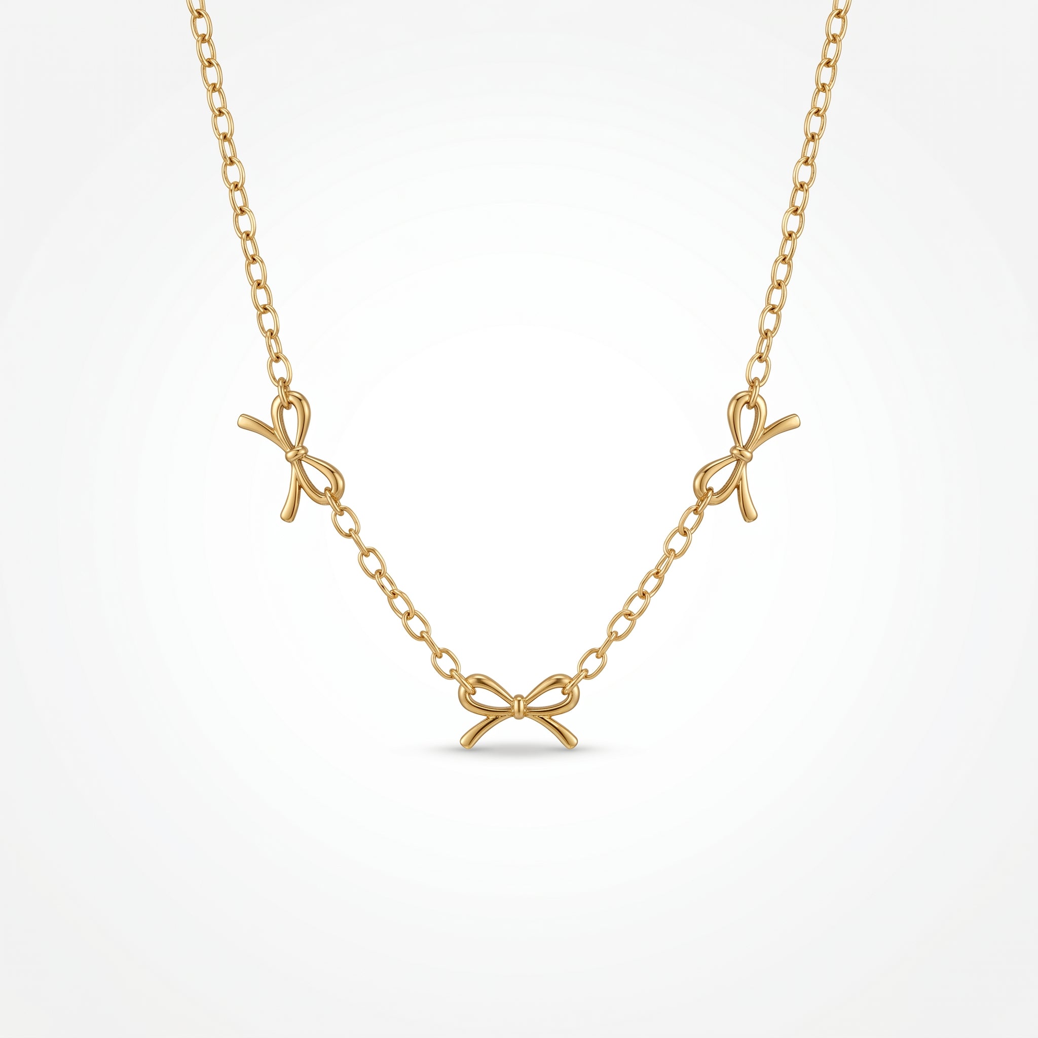 QIAOREN 12868 18K Gold Plated Coquette Bow Necklace, Waterproof Tarnish Free Stainless Steel Ribbon Charm Jewelry for Women