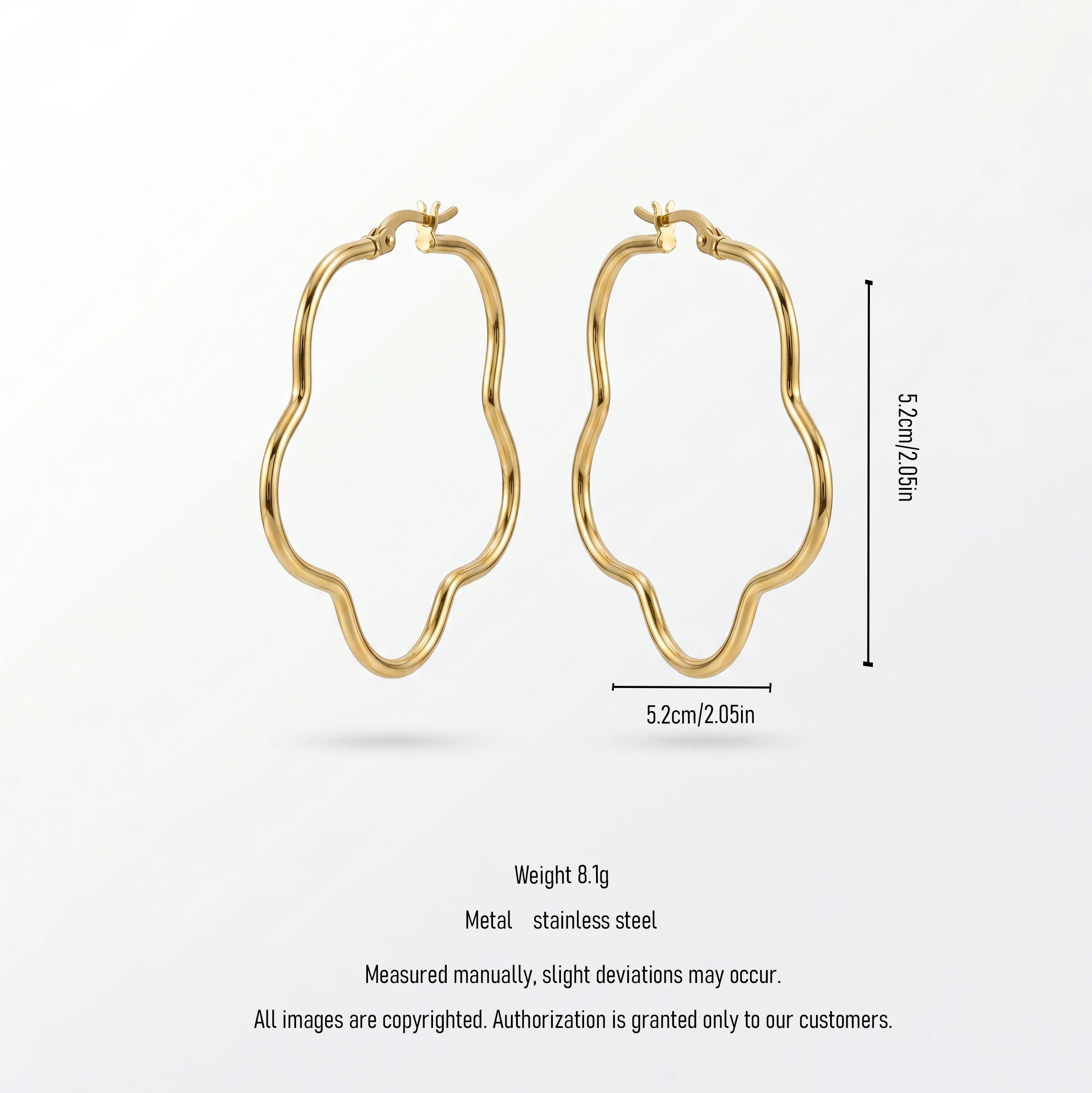 QIAOREN 12317 Waterproof Tarnish Free Squiggle Hoop Earrings Gold Stainless Steel Organic Sinuous Ripple Latchback Hoops US EU