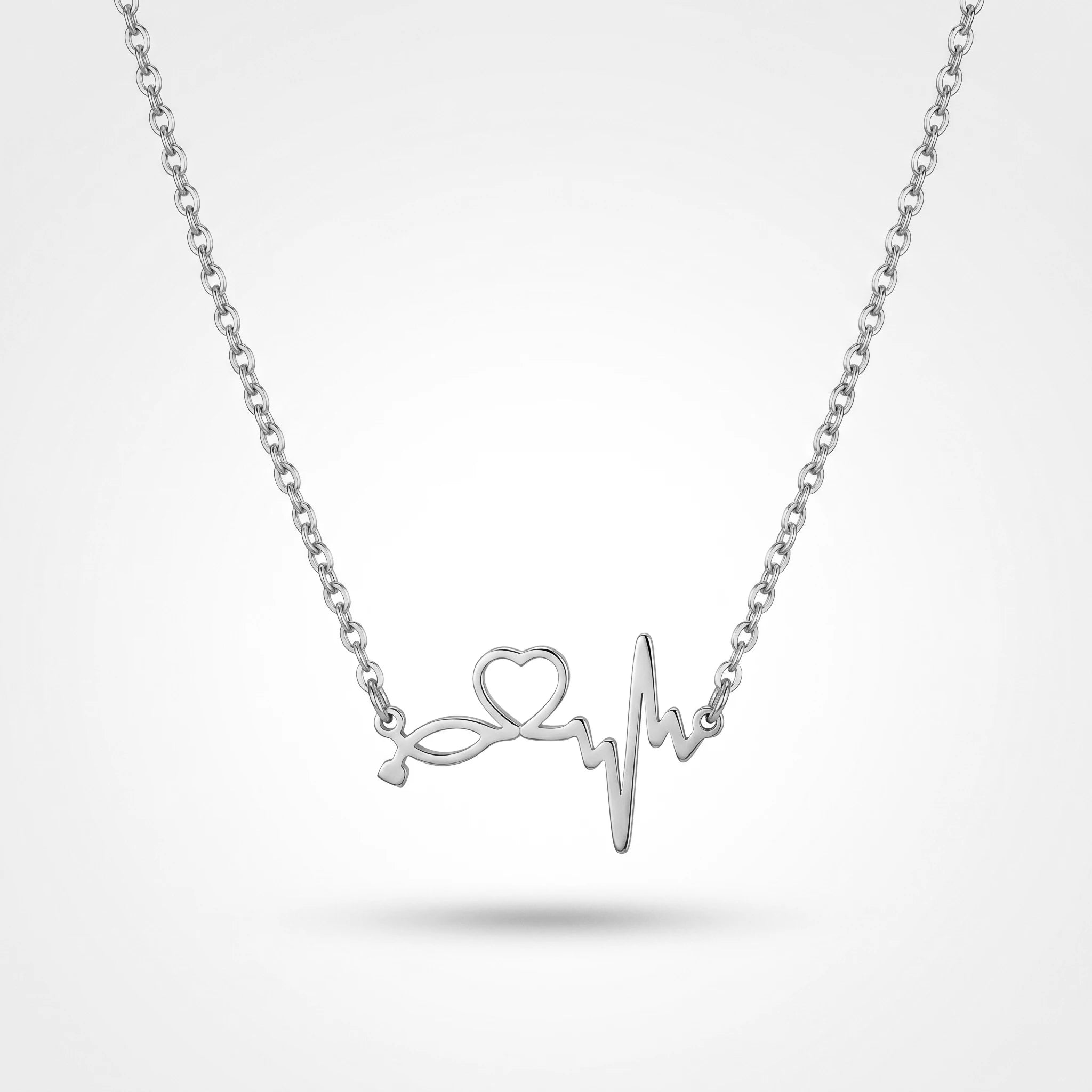 QIAOREN 11814 Waterproof Stethoscope Heartbeat Pendant Necklace 18K Gold Stainless Steel All-Day Wear Medical Themed Jewelry