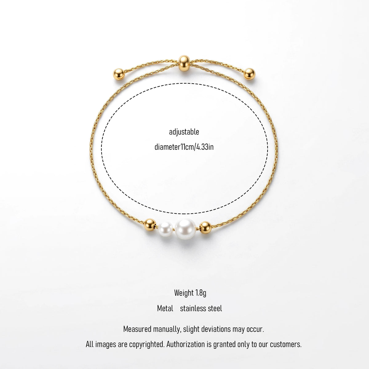 QIAOREN 13281 Stainless Steel Adjustable Pearl Beaded Bracelet Gold Plated Minimalist Slider Chain Bracelet for Women