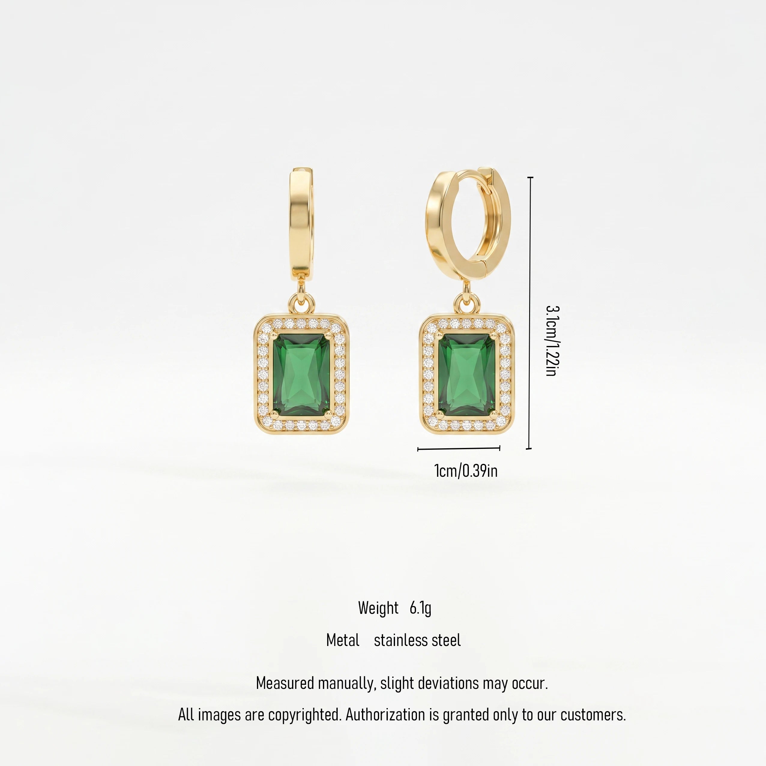 QIAOREN 13442 Gold Tone Rectangle Emerald Crystal Drop Stud Earrings  Dangle Earrings Luxury Vintage Jewelry Gift
