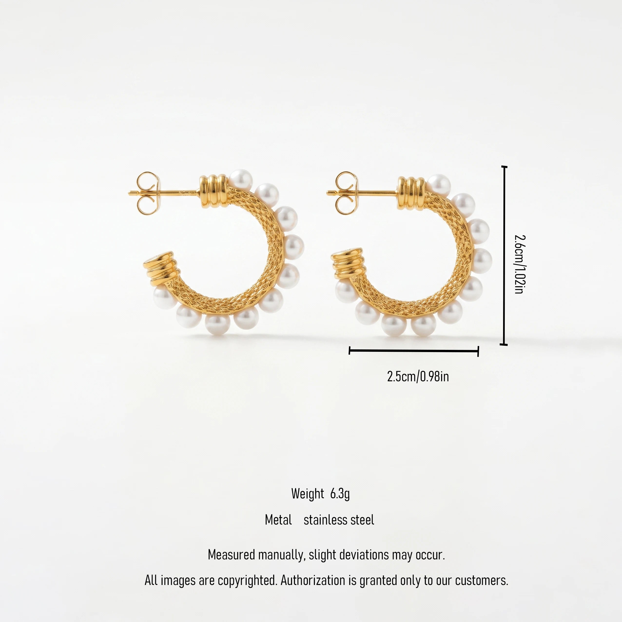 QIAOREN 12396 French Retro Woven Mesh Pearl C Hoop Earrings Gold Stainless Steel Knitted Cable Textured Open Hoops Women US EU