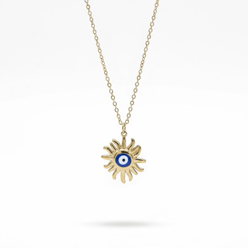 QIAOREN 12819 Premium Solar Nazar Necklace Gold Plated  Stainless Steel Hypoallergenic Wholesale High Quality Gift