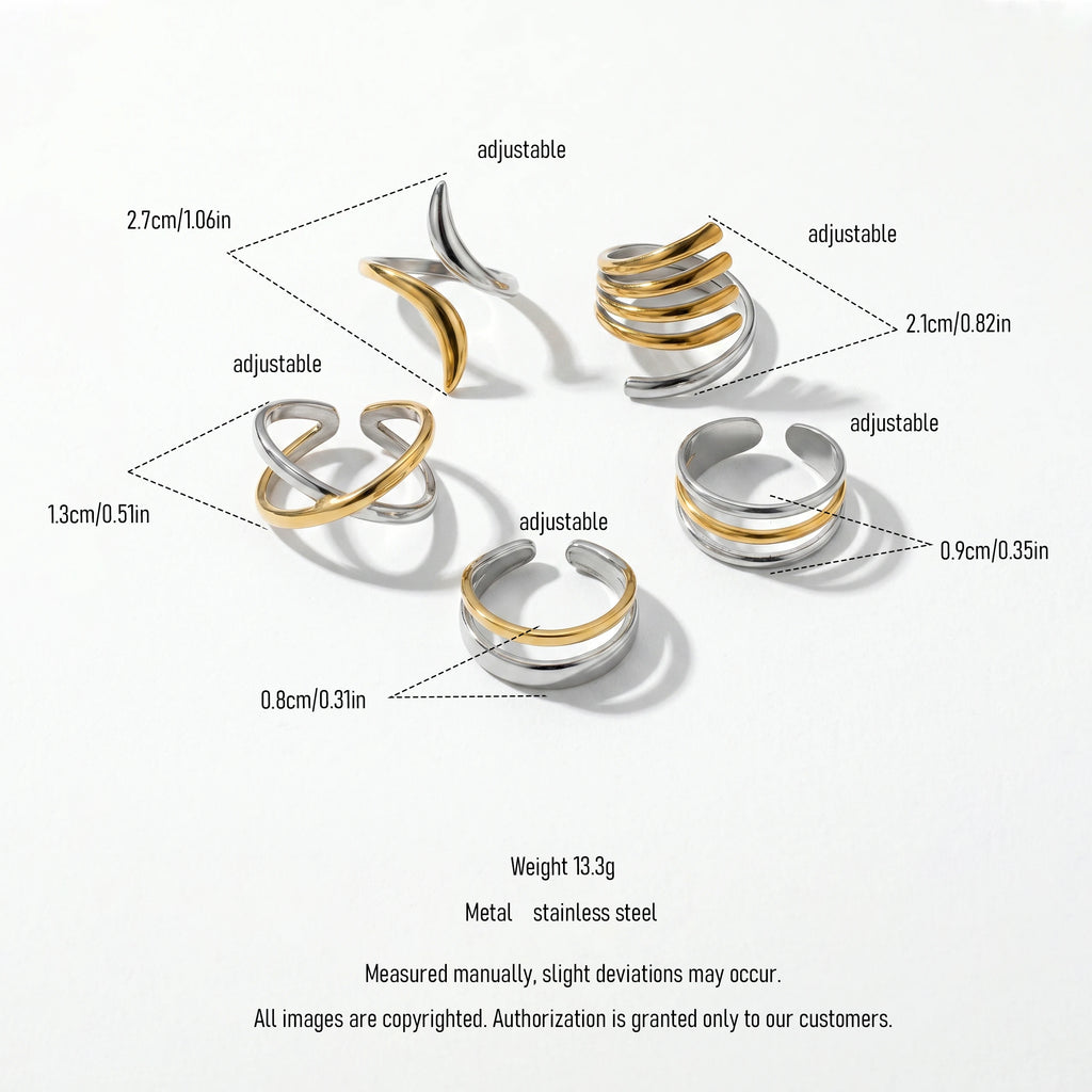 QIAOREN 13021-25 Gold Silver Plated Adjustable Open Stack Ring Set for Women Minimalist Geometric Statement Rings