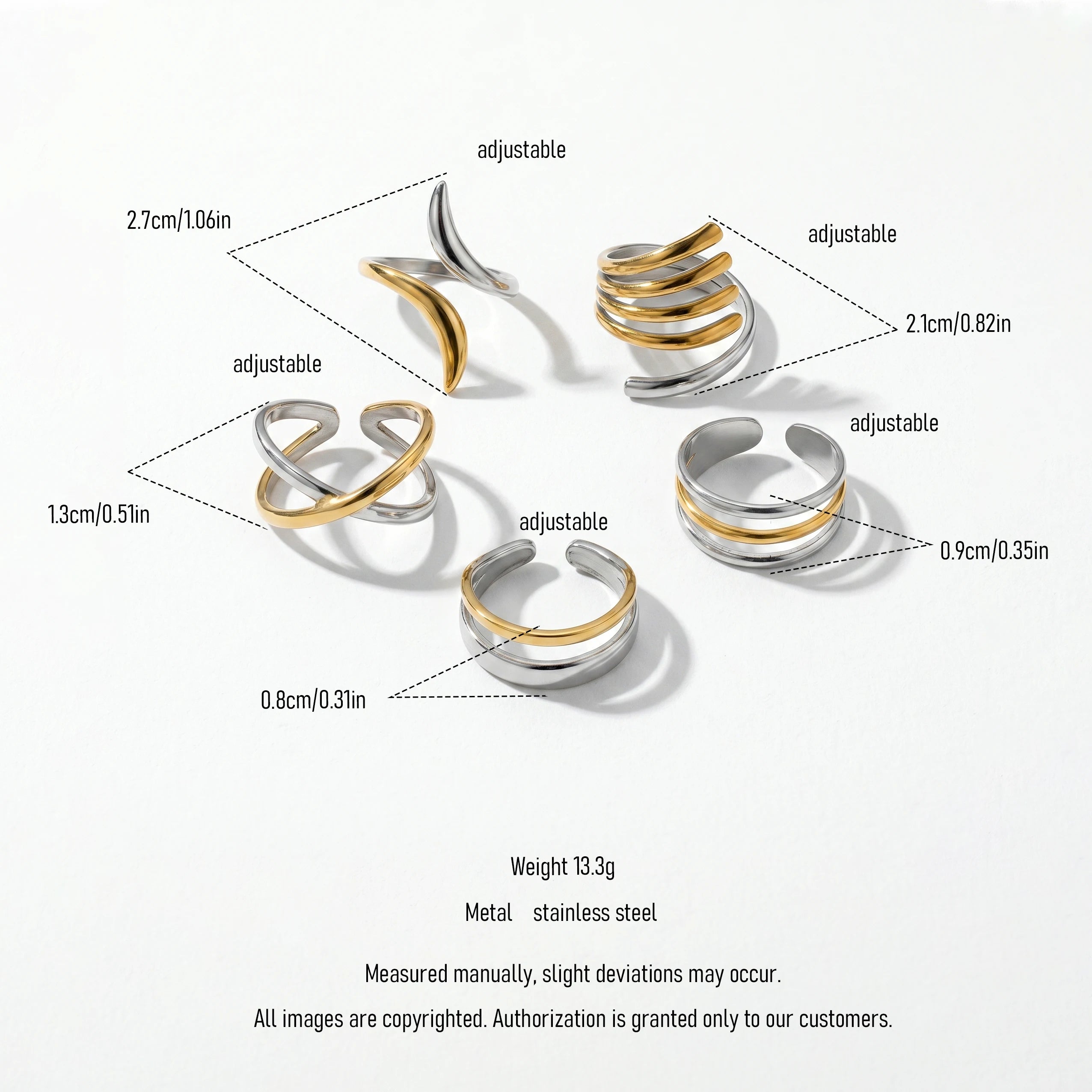 QIAOREN 13021-25 Gold Silver Plated Adjustable Open Stack Ring Set for Women Minimalist Geometric Statement Rings
