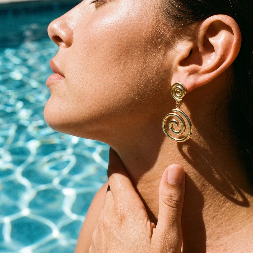 QIAOREN 13217 Gold Plated Spiral Drop Earrings for Women Stainless Steel Swirl Statement Modern Fashion Jewelry