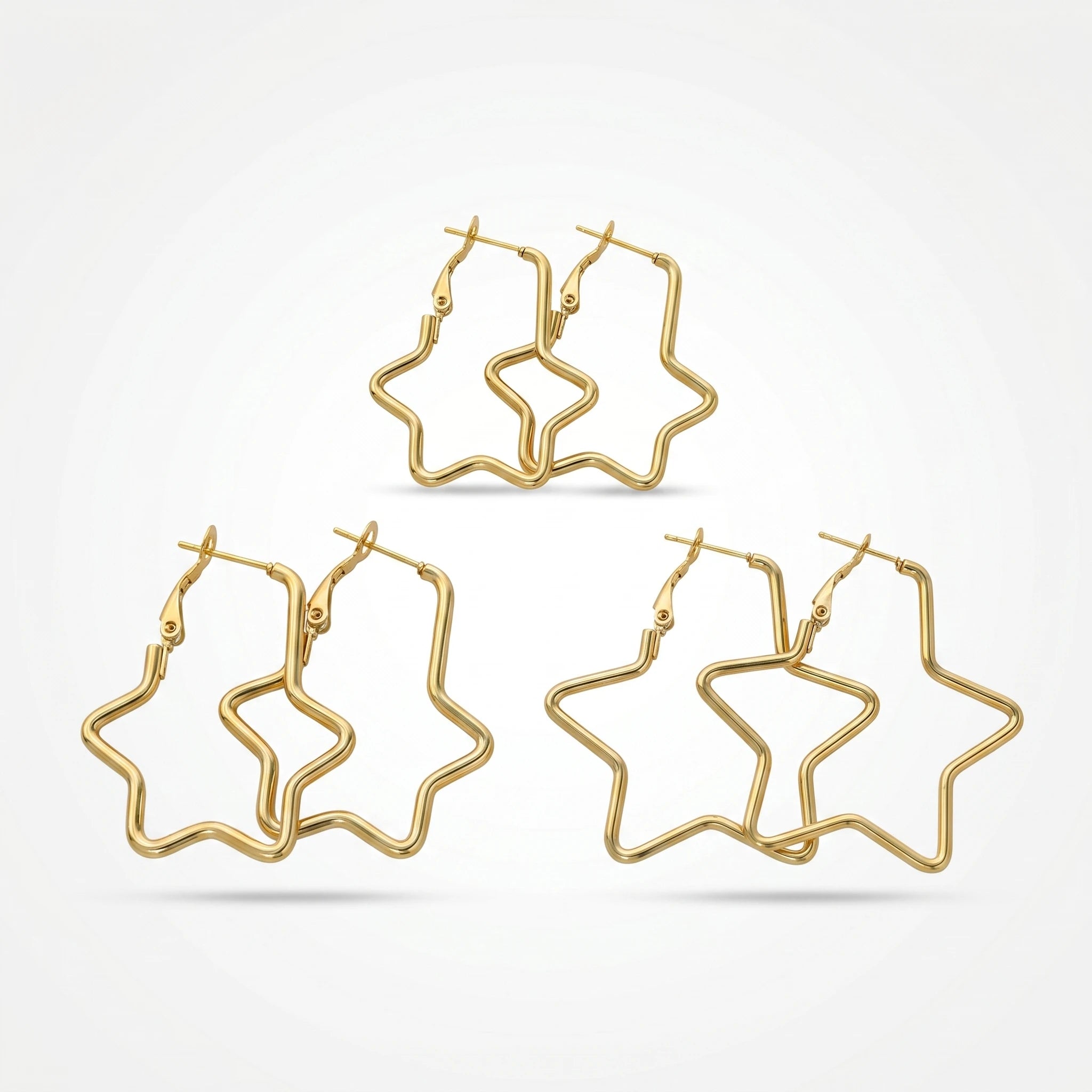 QIAOREN 13193 Gold Plated Star Hoop Earrings for Women Stainless Steel Geometric Statement Dangle Fashion Jewelry