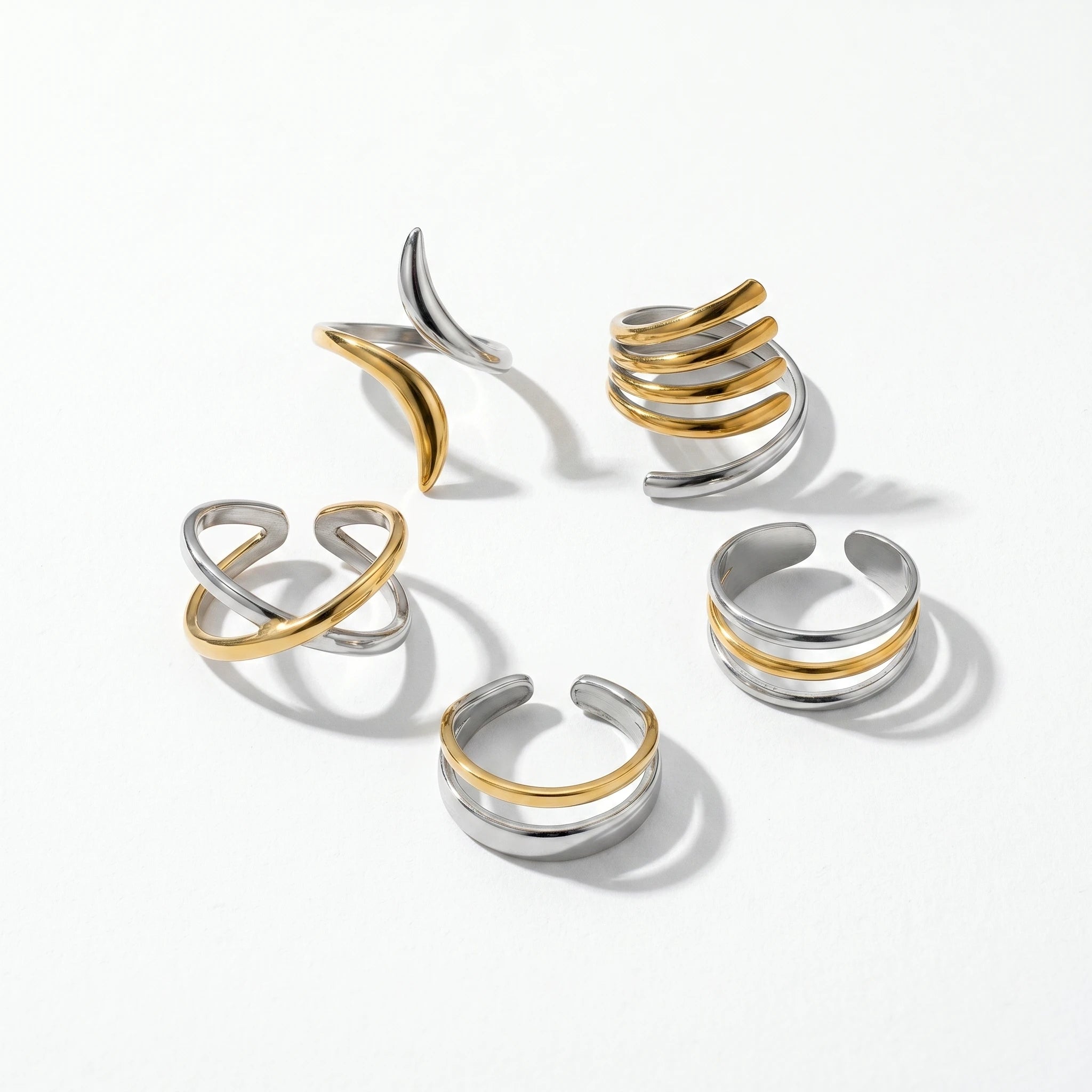 QIAOREN 13021-25 Gold Silver Plated Adjustable Open Stack Ring Set for Women Minimalist Geometric Statement Rings