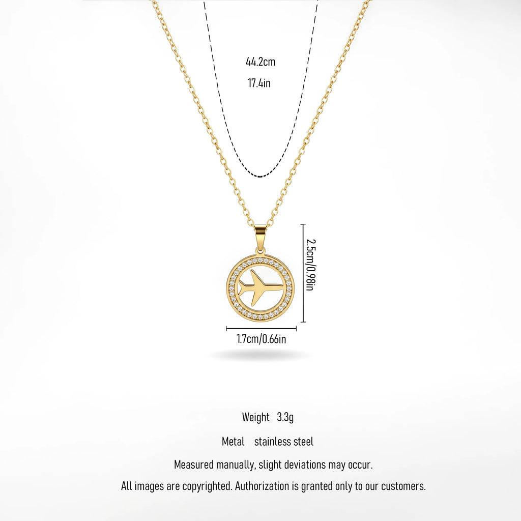 QIAOREN11926 Trendy Wanderlust Airplane Necklace Stainless Steel 18K Gold Plated Aircraft Pendant Travel Jewelry Women US EU