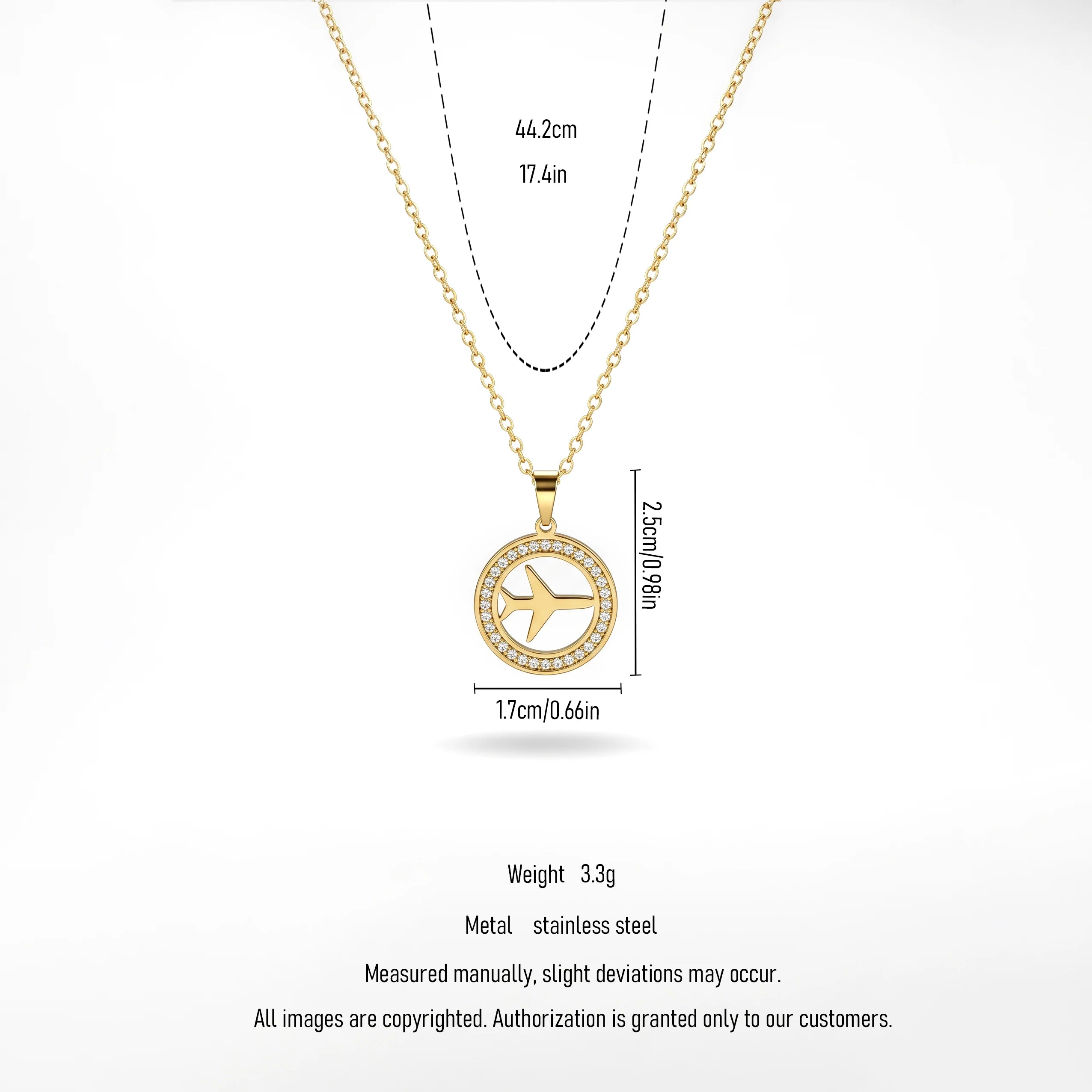 QIAOREN11926 Trendy Wanderlust Airplane Necklace Stainless Steel 18K Gold Plated Aircraft Pendant Travel Jewelry Women US EU