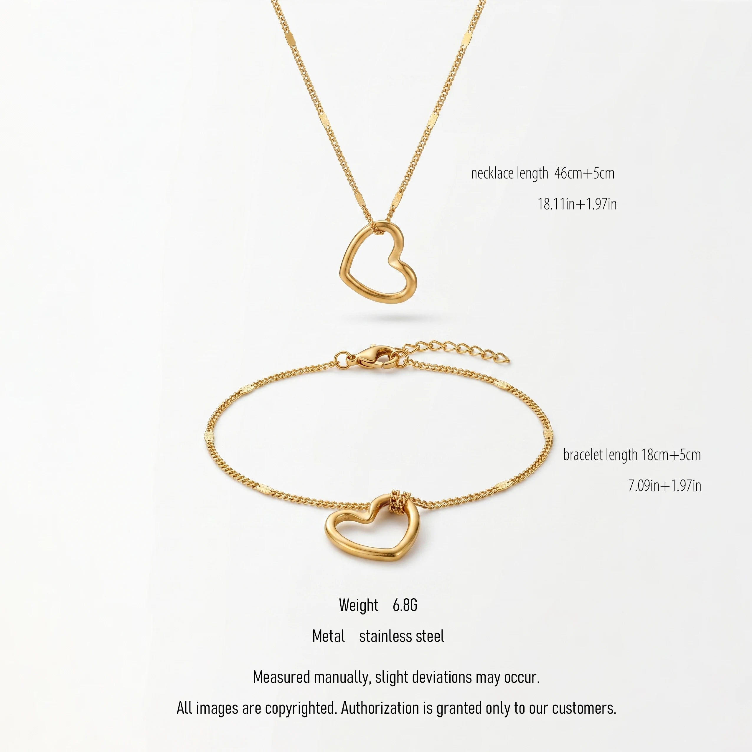 QIAOREN 10647 Irregular Hollow Heart Matching Jewelry Set 18K Gold Plated Stainless Steel No-Fade Necklace Bracelet Women