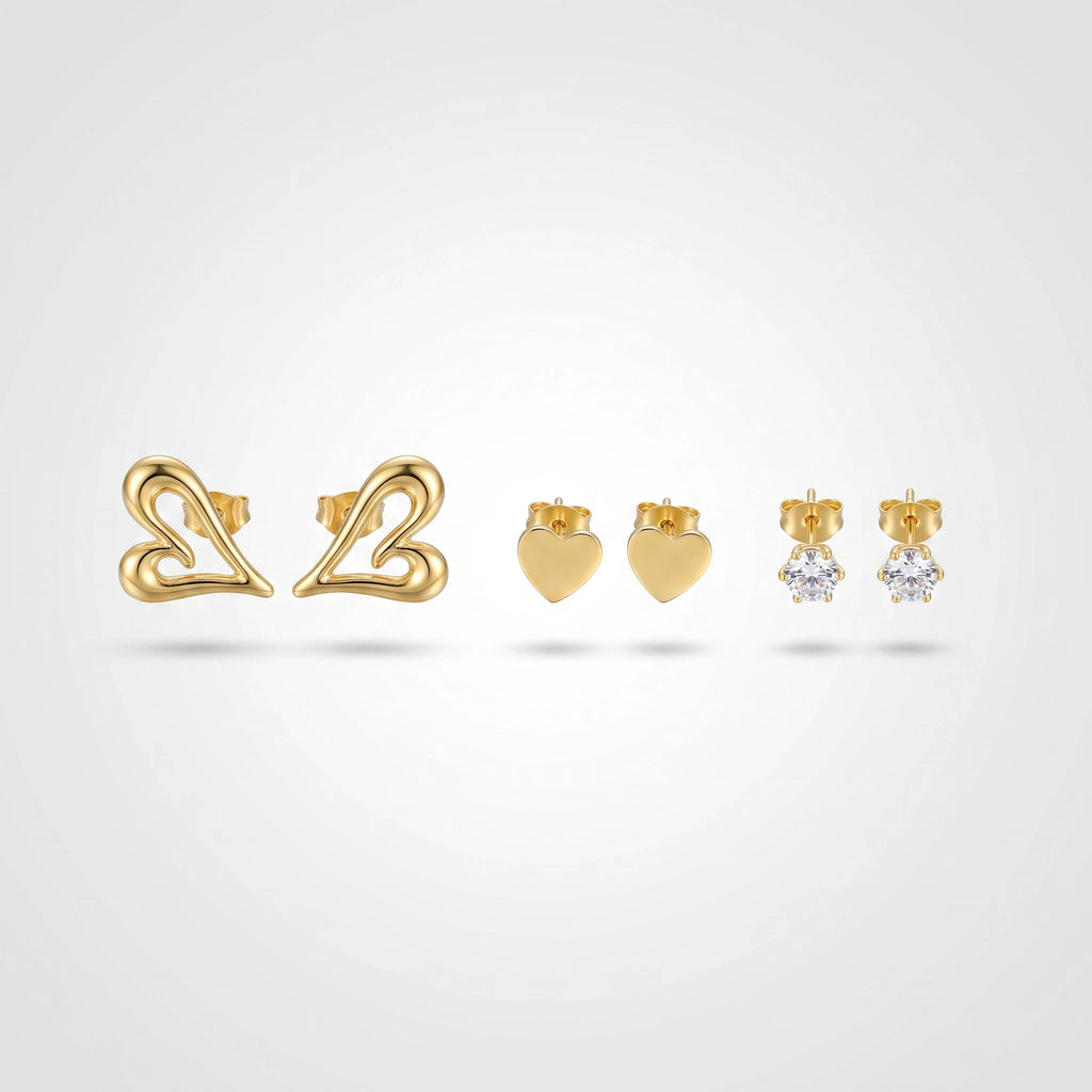 QIAOREN 13843 Stainless Steel Heart Stud Earring Set Hypoallergenic Waterproof Stackable Cartilage Jewelry for Women
