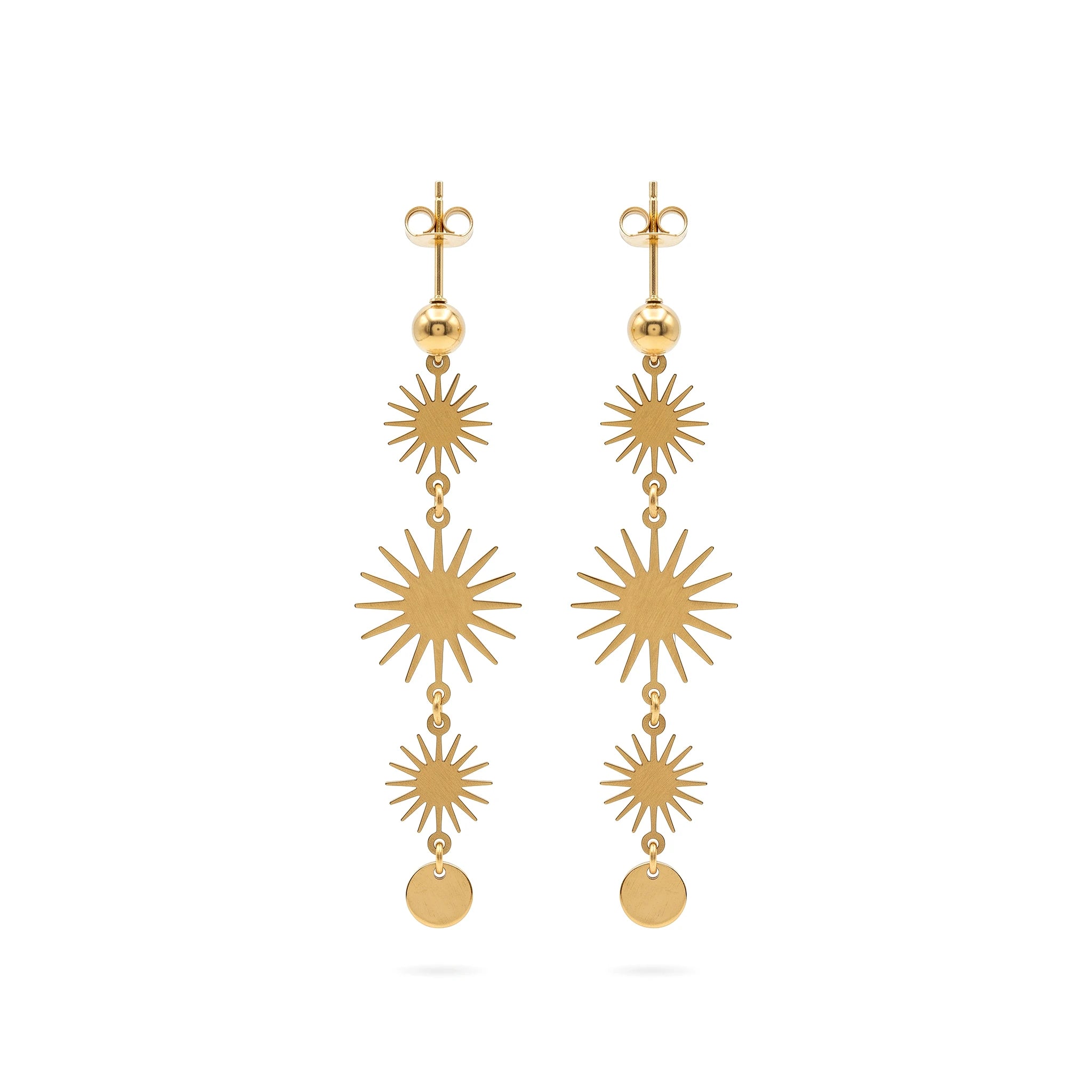 QIAOREN 11791 Trendy Boho Celestial Sunburst Long Dangle Earrings Stainless Steel 18K Gold Plated Jewelry for Women US EU