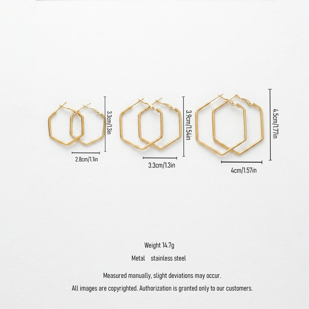 QIAOREN 12307 Gold Plated Hexagon Hoop Earrings for Women Stainless Steel Geometric Minimalist Fashion Jewelry