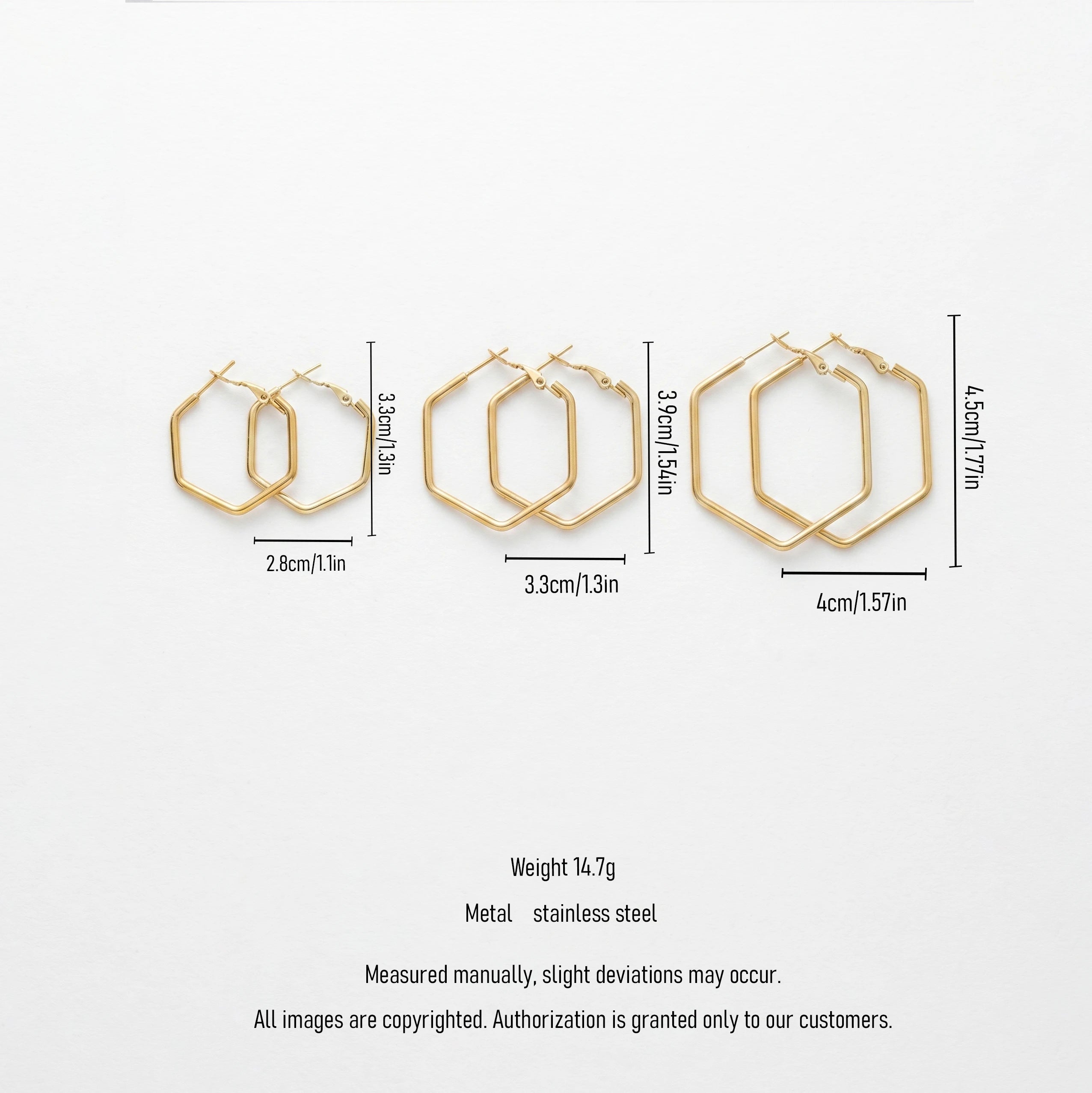 QIAOREN 12307 Gold Plated Hexagon Hoop Earrings for Women Stainless Steel Geometric Minimalist Fashion Jewelry