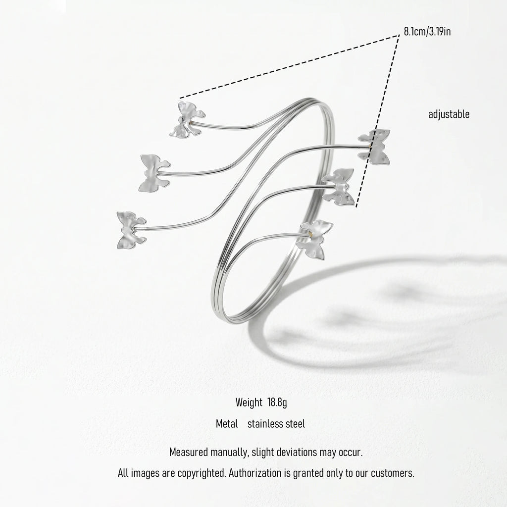 QIAOREN 12814 Adjustable Butterfly Armlet Y2K Fairycore Fluttering Bangle Stainless Steel Statement Silver Upper Arm Jewelry