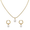 QIAOREN 11591 Elegant Minimalist Pearl Jewelry Set 18K Gold Stainless Steel Necklace and Hoop Earrings for Women