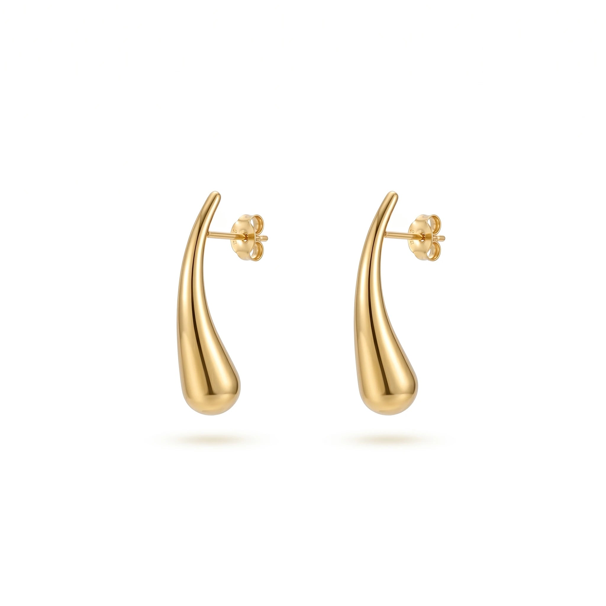 QIAOREN 12767 Stainless Steel Polished Gold Teardrop Stud Earrings Curved Water Drop Minimalist Statement Women Ear Jewelry Gift