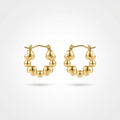 QIAOREN 13265 Gold Tone Heart Bead Wreath Circle Stud Earrings Polished Puffy Love & Ball Combo Click Back Studs Romantic Sweet