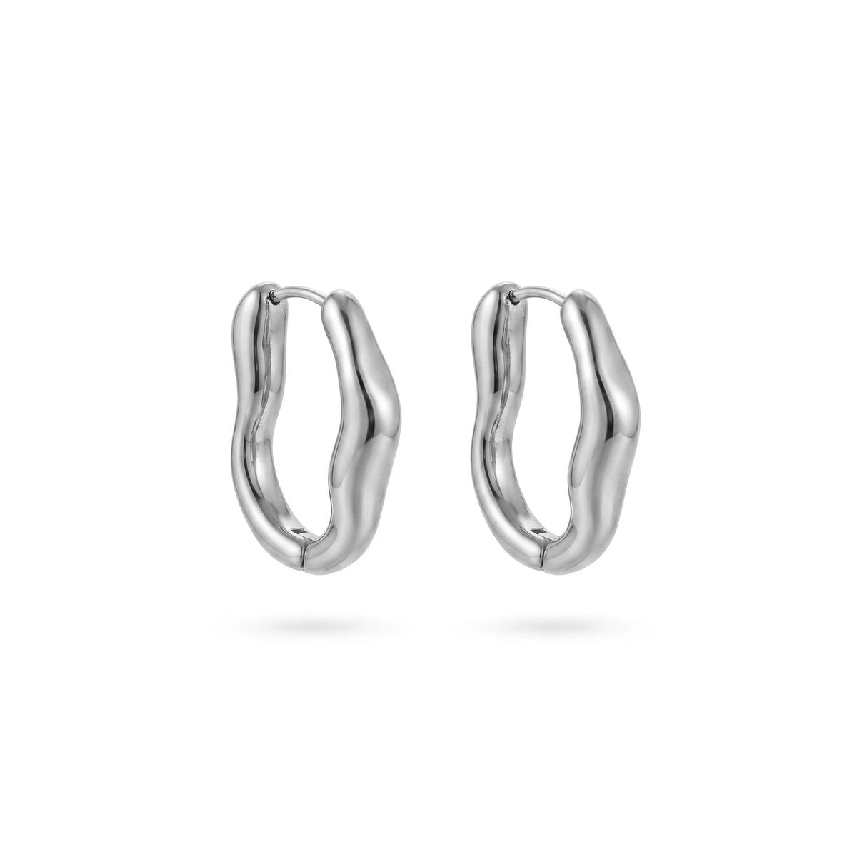 QIAOREN 12499  Elegant Sculptural Molten Gold Hoops Stainless Steel Bold Architectural Statement U Earrings EU US