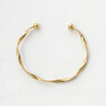 QIAOREN 11011 Minimalist Twisted Gold Cuff Bracelet Stainless Steel Adjustable Open Bangle for Women Beach Jewelry