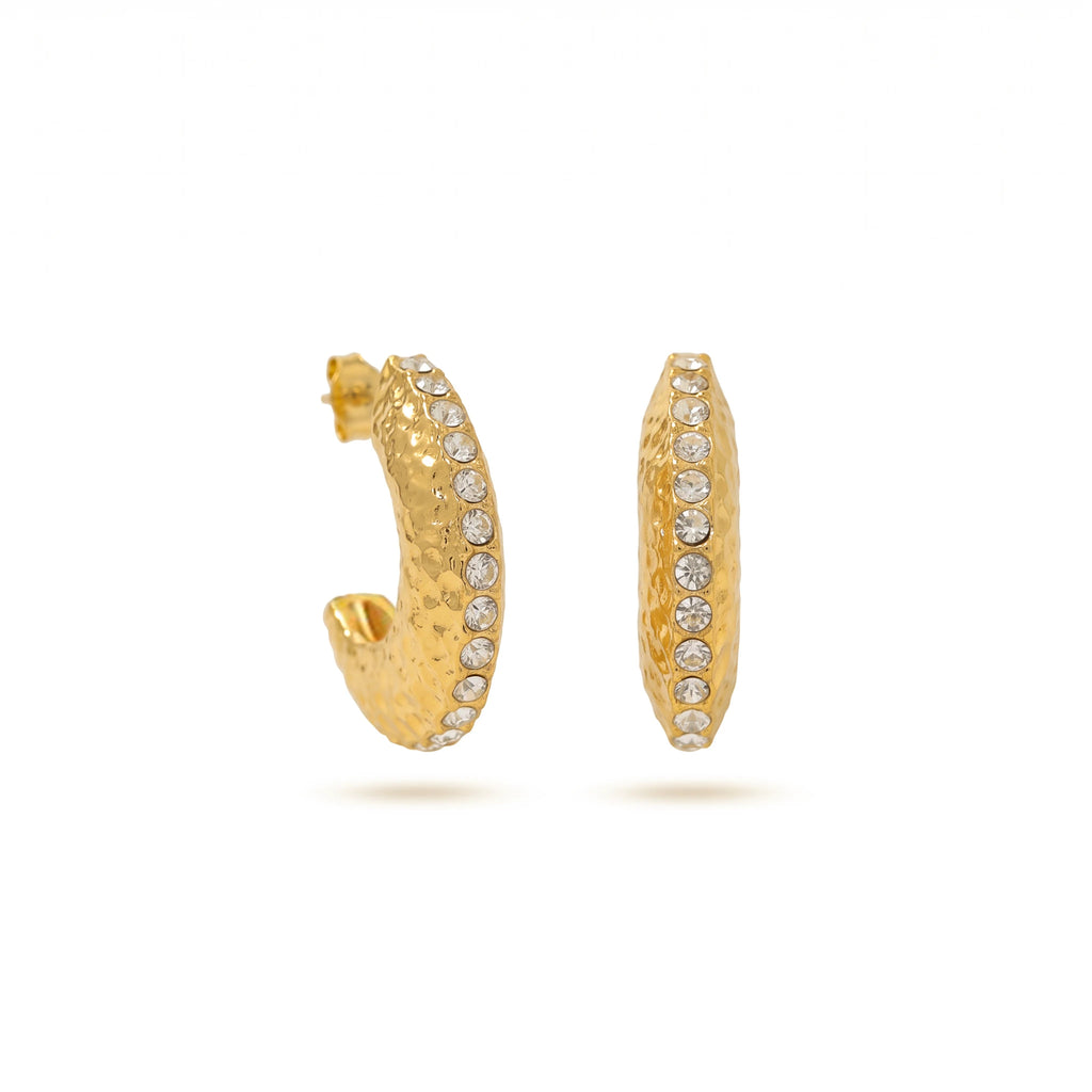 QIAOREN 12521Ready Ship Platinum Plated Elegant Hammered Pave Crystal Geometric Drop Statement Earrings Women's Engagement