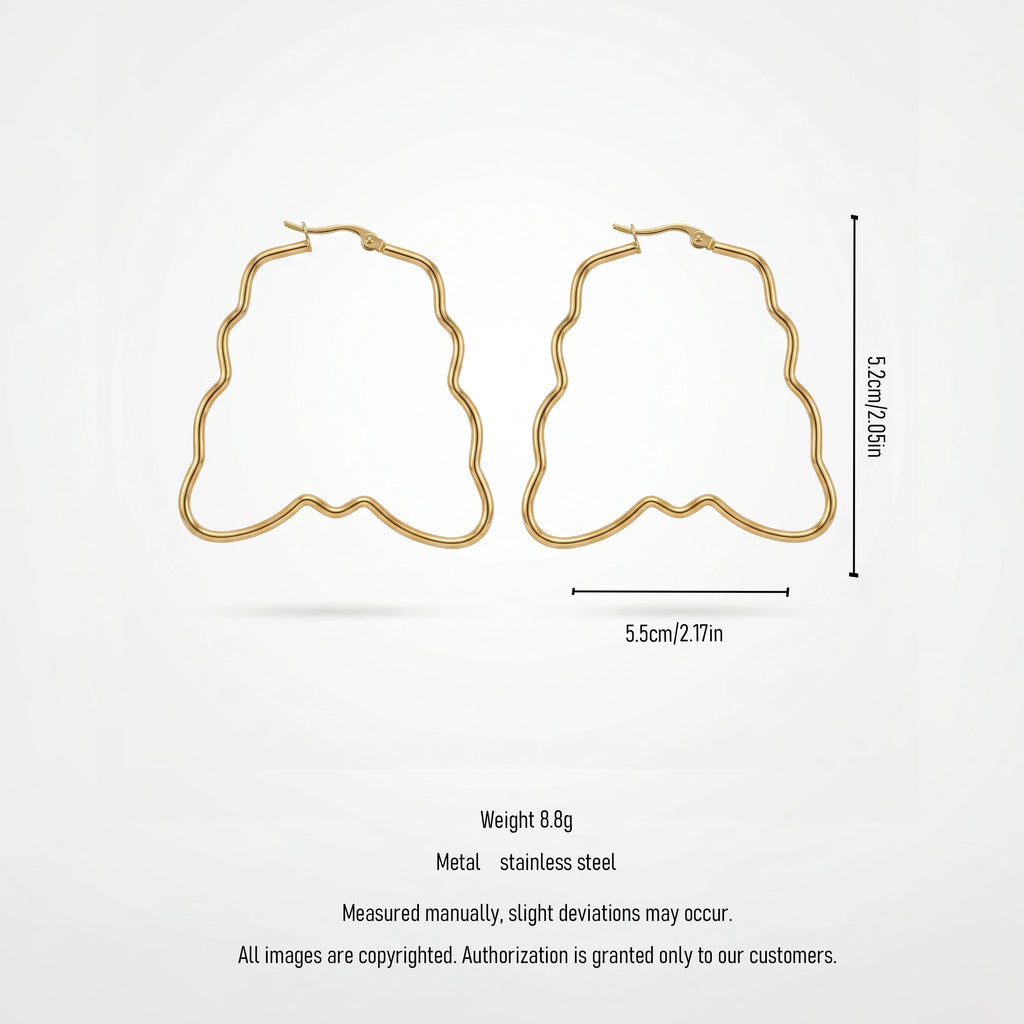 QIAOREN 12323 Elegant Quiet Luxury Bell Wavy Hoop Earrings Gold Stainless Steel Fluid Sinuous Abstract Contour Statement Gift EU