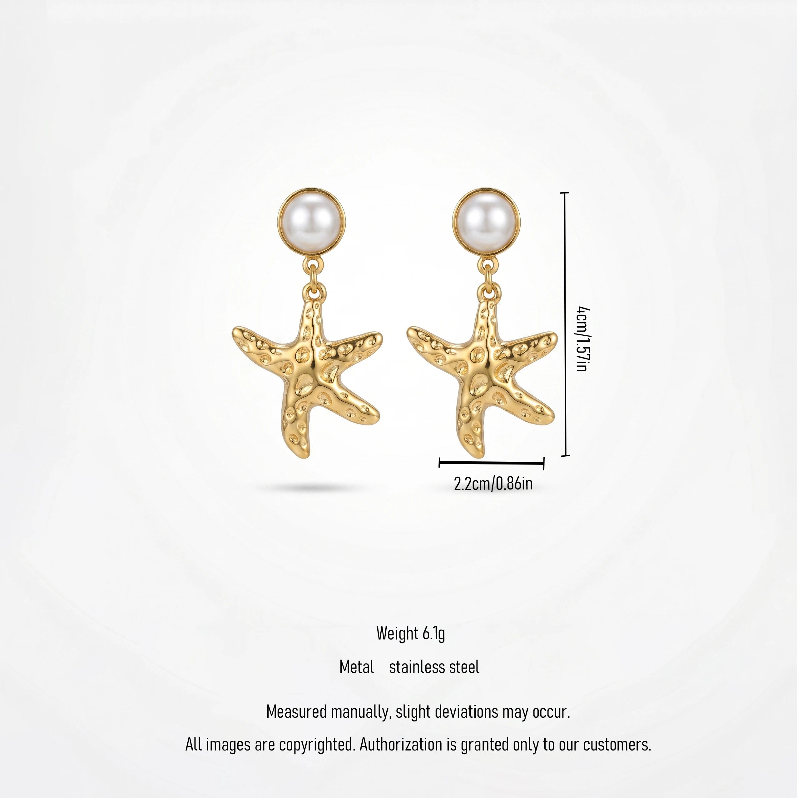 QIAOREN 13216 Gold Plated Pearl Starfish Drop Earrings for Women Stainless Steel Beach Coastal Fashion Jewelry